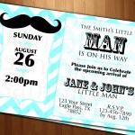 Baby Shower Little Man Mustache Invitation Cards..