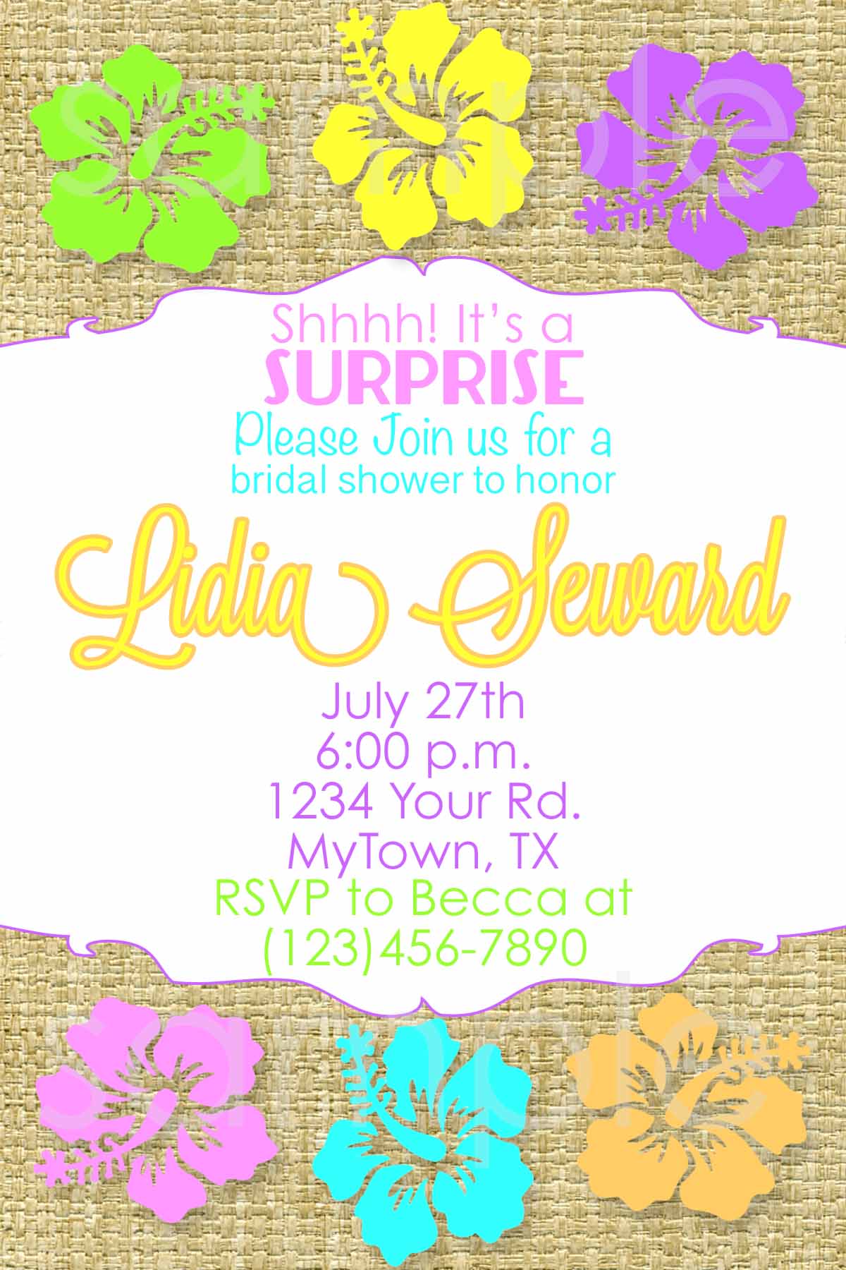 Hawaiian Bridal Shower Invitation Hawaiian Birthday Hibiscus Party Printable Diy