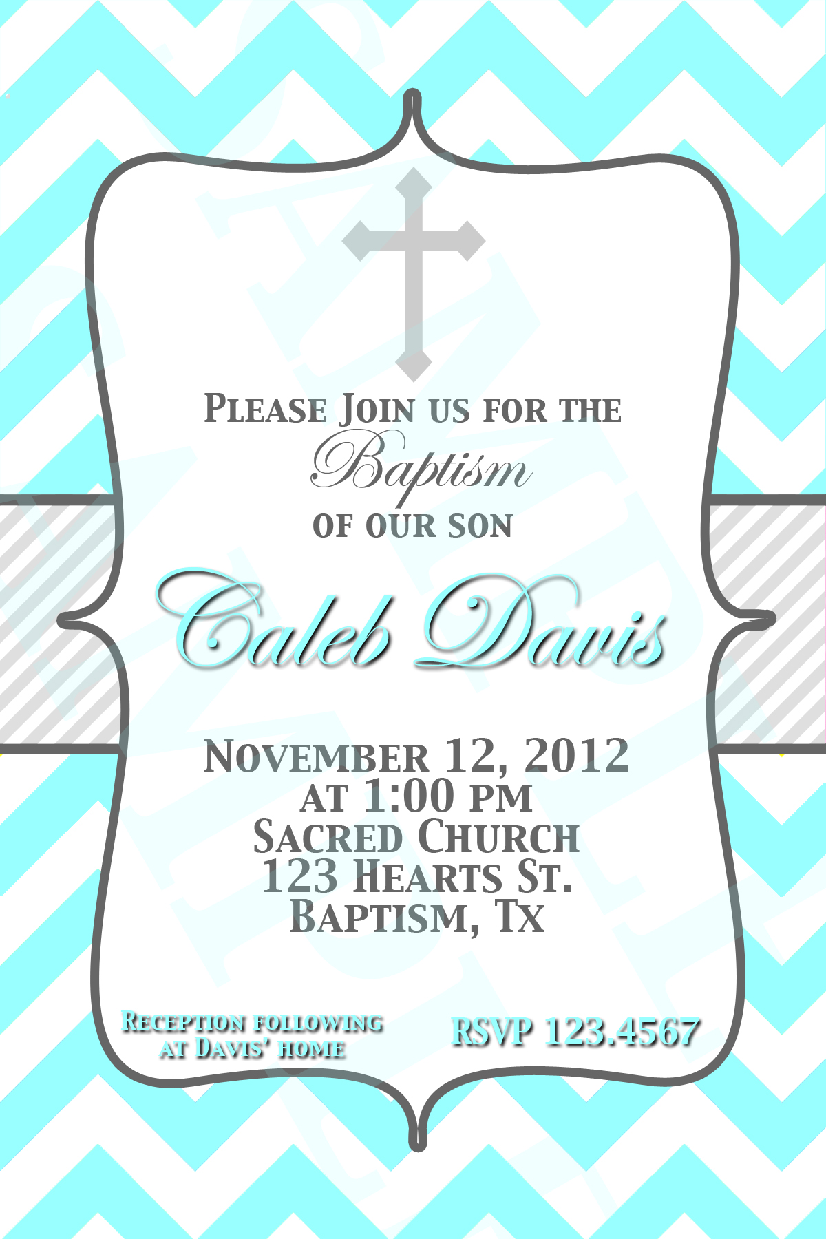 Baptism Invitation Turquoise And Blue Grey Christening, Dedication, Blessing Printable Invitation Design