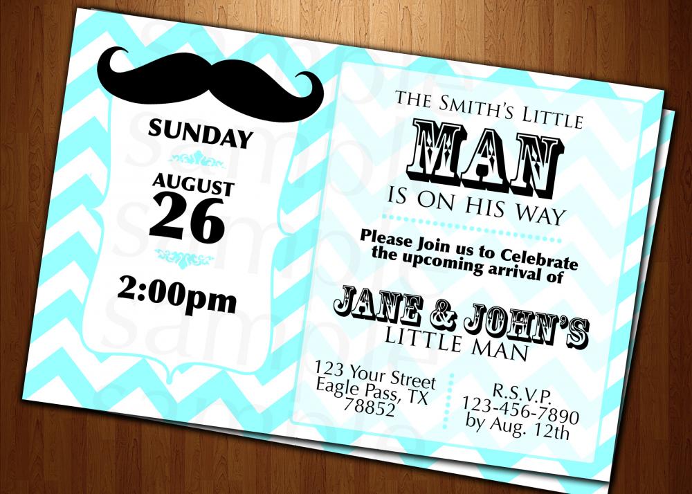 Baby Shower Little Man Mustache Invitation Cards Custom Invites Party Printable